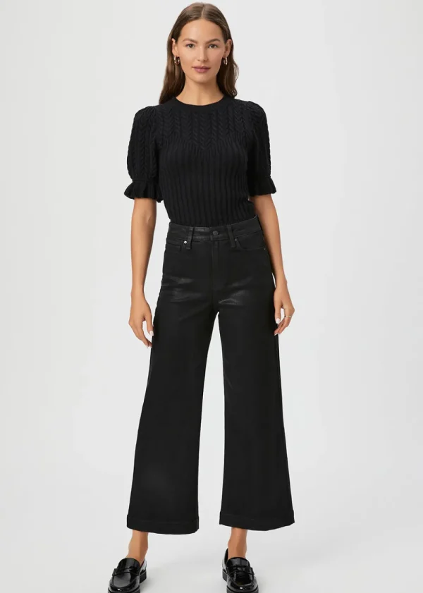 Paige Anessa Wide Leg Jeans - Black Luxe Coating | Jeans