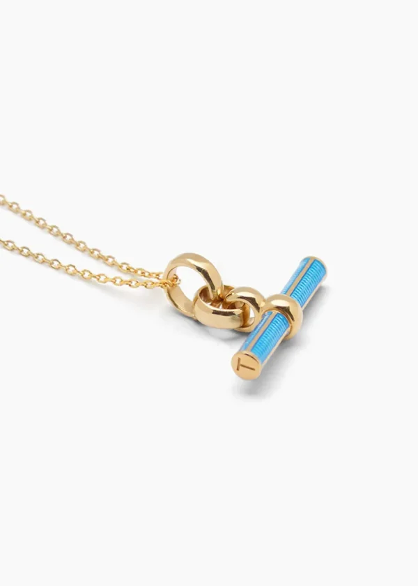 Tilly Sveaas Aquamarine Enamelled Small Gold T-bar on Trace Chain | Necklaces