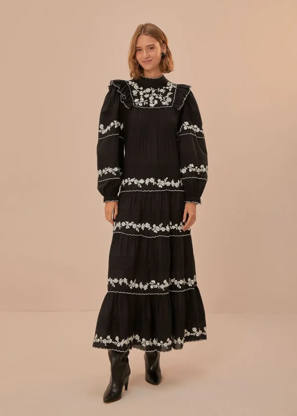 Farm Rio Black & White Embroidered Maxi Dress | Dresses