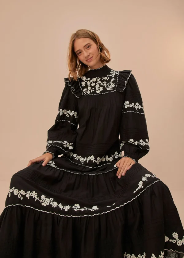 Farm Rio Black & White Embroidered Maxi Dress | Dresses