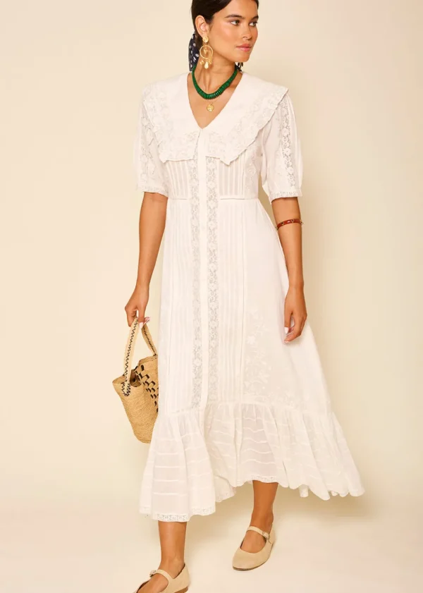 Rixo Edina Dress - Pansy Embroidery White | Dresses