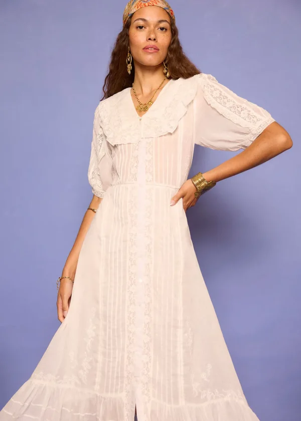 Rixo Edina Dress - Pansy Embroidery White | Dresses