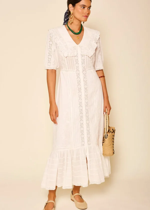 Rixo Edina Dress - Pansy Embroidery White | Dresses