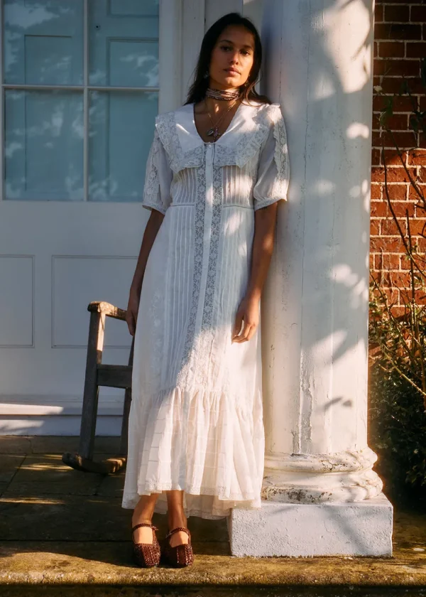 Rixo Edina Dress - Pansy Embroidery White | Dresses