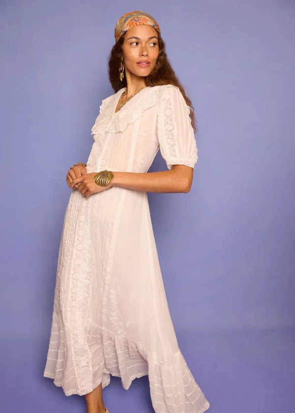 Rixo Edina Dress - Pansy Embroidery White | Dresses