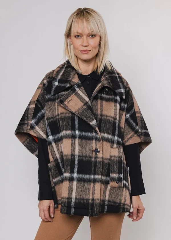 Rino & Pelle Eliana Check Cape - Twig | Coats & Jackets