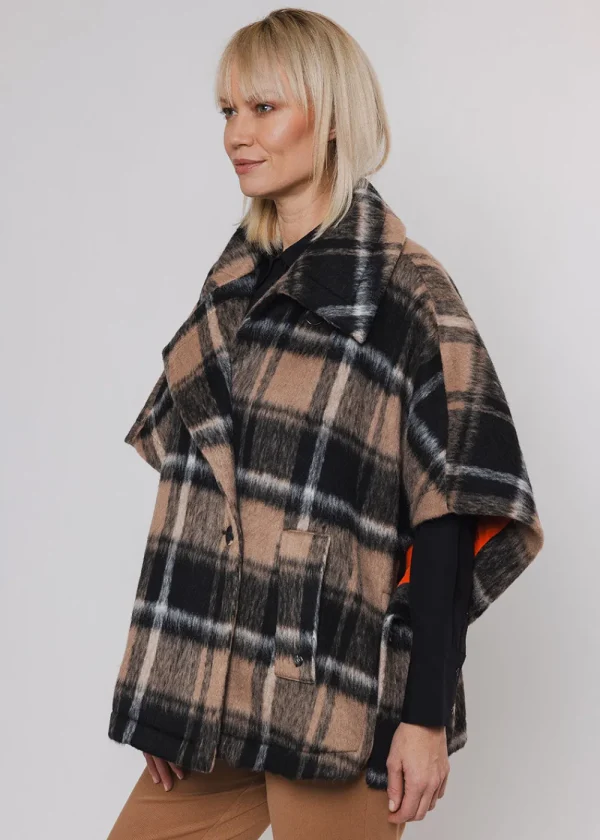 Rino & Pelle Eliana Check Cape - Twig | Coats & Jackets