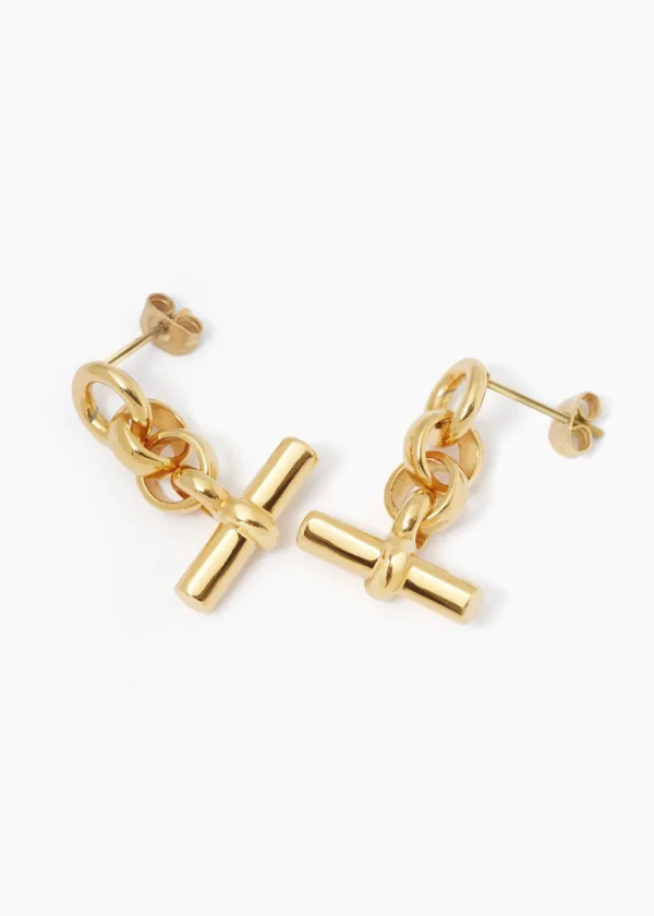 Tilly Sveaas Gold T-Bar Drop Earrings | Earrings