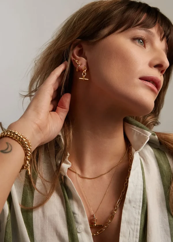 Tilly Sveaas Gold T-Bar Drop Earrings | Earrings