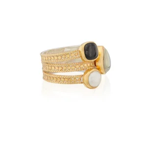 Anna Beck Hypersthene, Pyrite, and Pearl Faux Stacking Ring - Gold | Rings