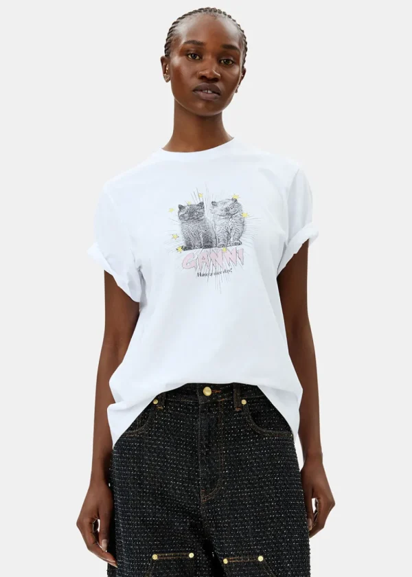GANNI Jersey Kittens Relaxed T-shirt | Tops