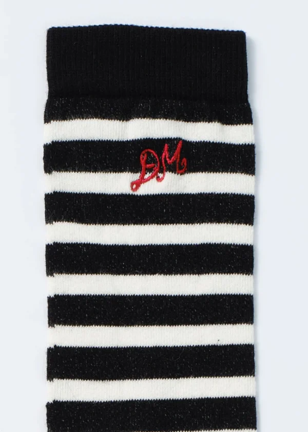 Damson Madder Knee Length Socks - Black & White Stripe | Socks