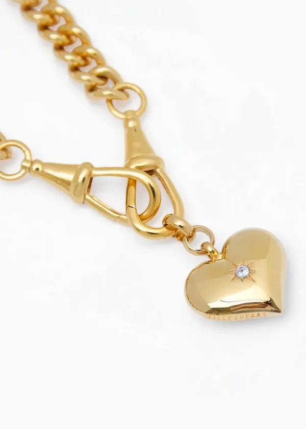 Tilly Sveaas Large Gold Heart on Large Gold Curb Clip Necklace | Necklaces
