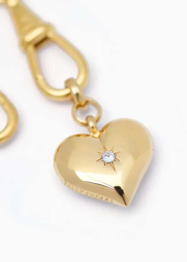 Tilly Sveaas Large Gold Heart on Large Gold Curb Clip Necklace | Necklaces