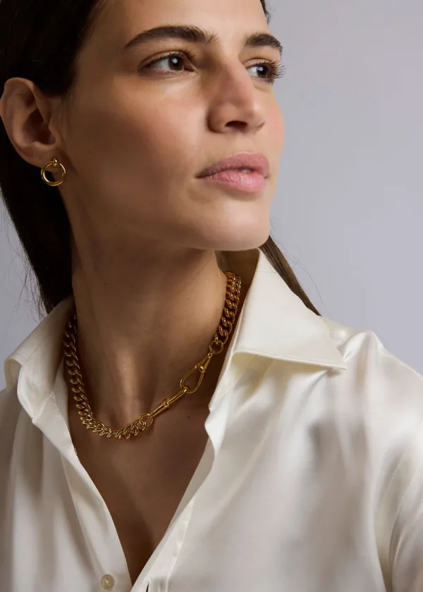 Tilly Sveaas Large Gold Heart on Large Gold Curb Clip Necklace | Necklaces