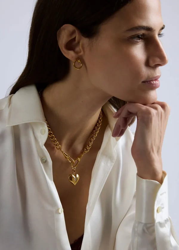 Tilly Sveaas Large Gold Heart on Large Gold Curb Clip Necklace | Necklaces