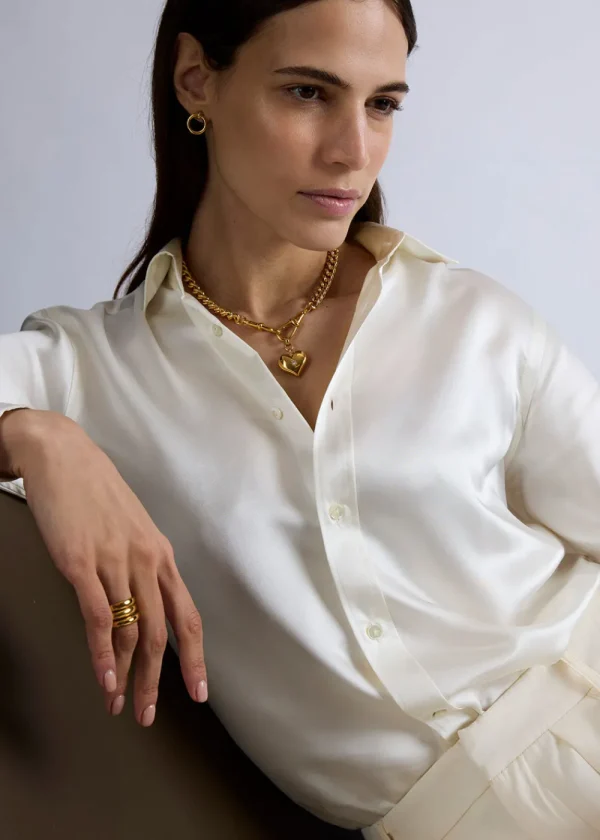 Tilly Sveaas Large Gold Heart on Large Gold Curb Clip Necklace | Necklaces