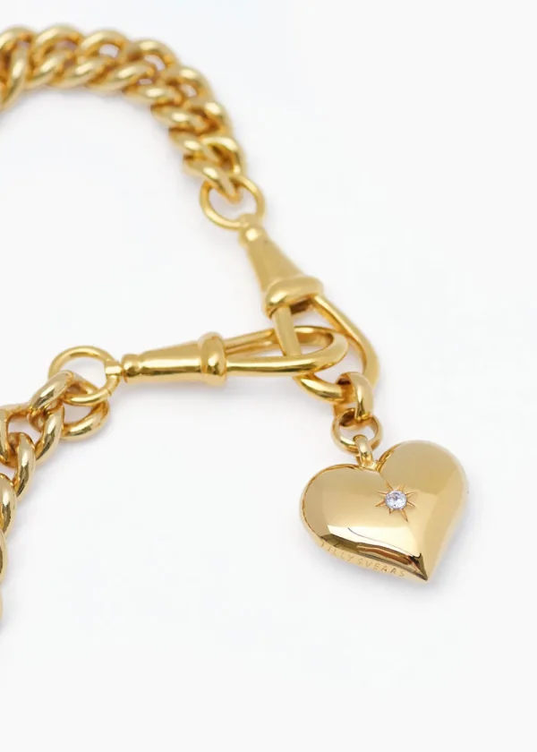 Tilly Sveaas Large Gold Heart on Large Gold Curb Clip Necklace | Necklaces