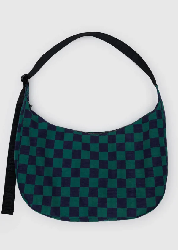 BAGGU Large Nylon Crescent Bag - Navy Green Check | Bags