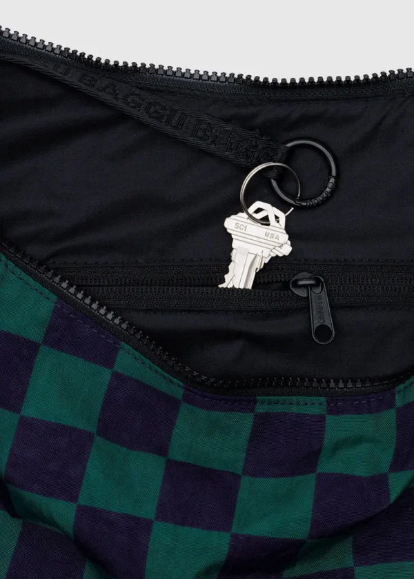 BAGGU Large Nylon Crescent Bag - Navy Green Check | Bags