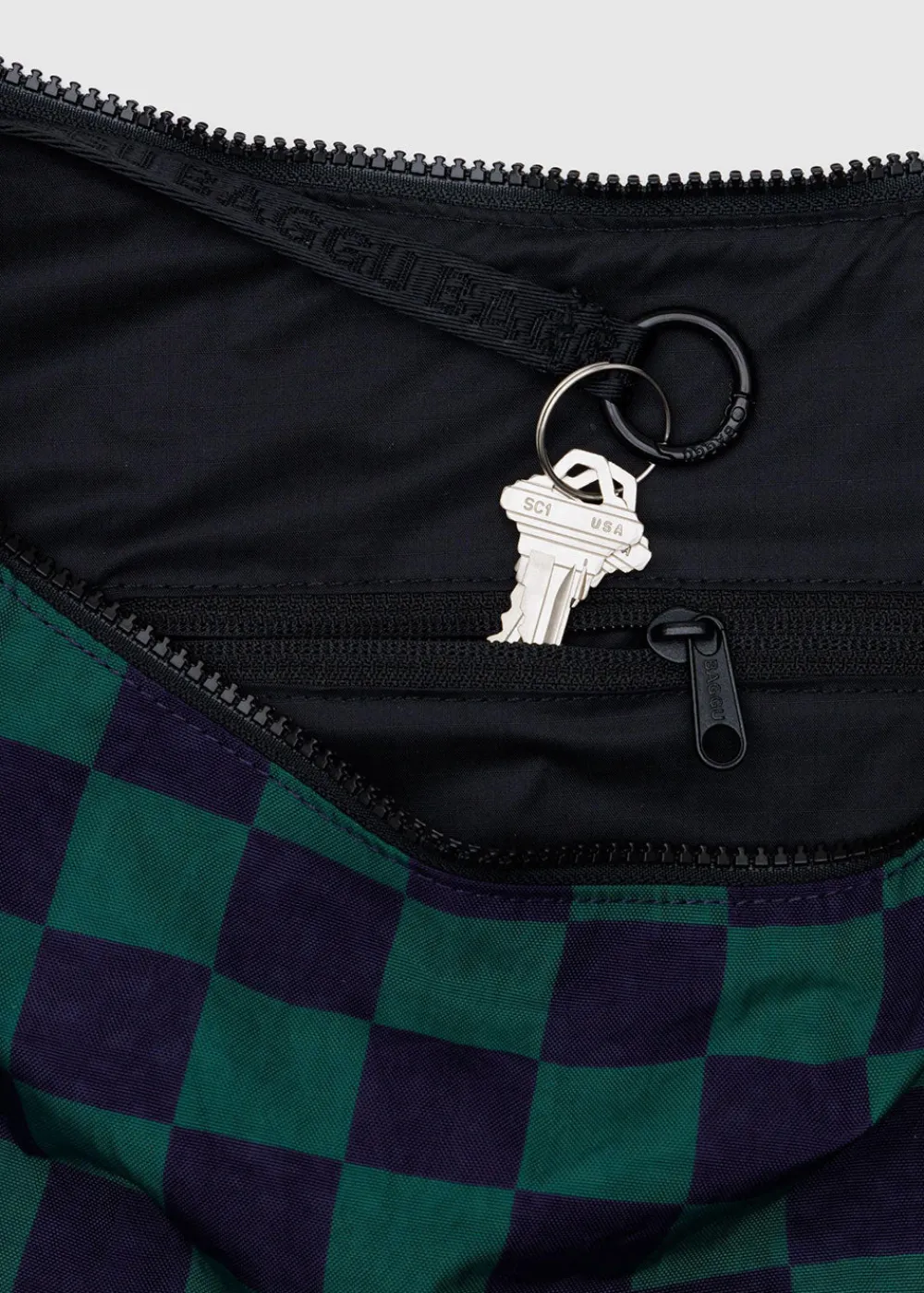 large_nylon_crescent_bag__3-1.webp BAGGU Large Nylon Crescent Bag - Navy Green Check | Bags