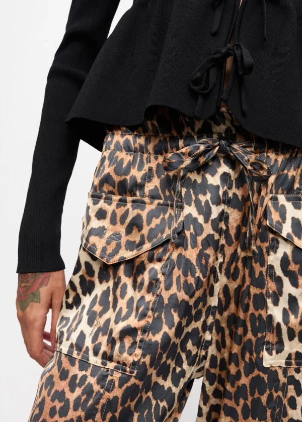 GANNI Leopard Printed Satin Trousers | Trousers