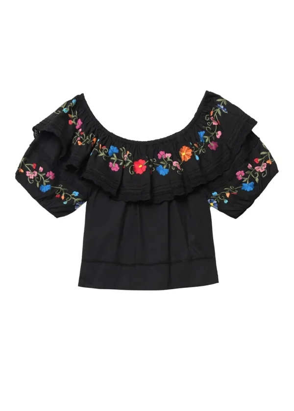 Rixo Lisette Top - Embroidery Black | Tops