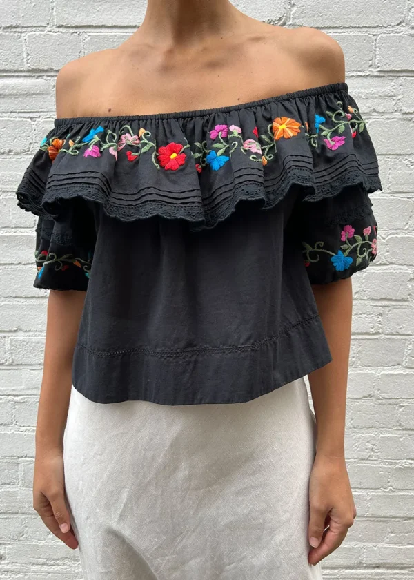 Rixo Lisette Top - Embroidery Black | Tops