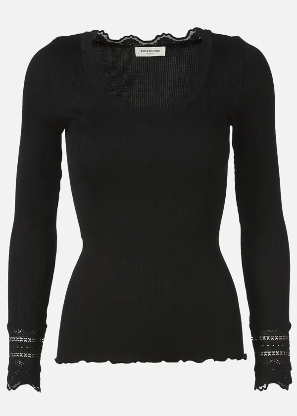Rosemunde Long Sleeve T-Shirt with Lace - Black | Tops