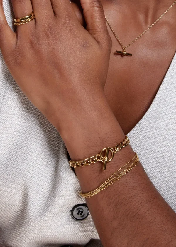 Orelia LUXE Flat Curb T-Bar Bracelet - Gold | Bracelets
