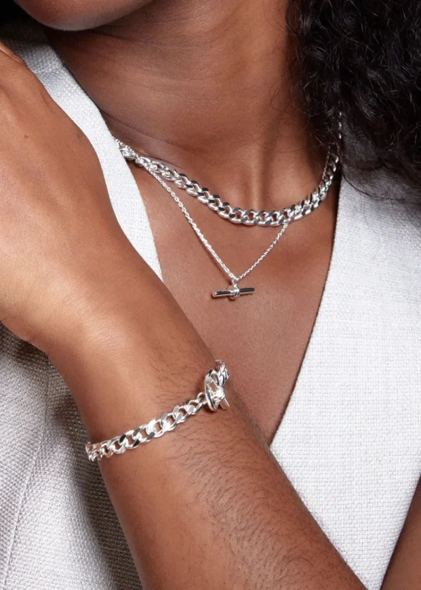 Orelia LUXE Flat Curb T-Bar Necklace - Silver | Necklaces