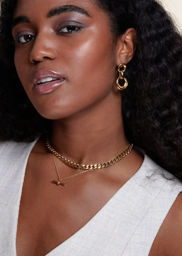 Orelia LUXE Flat Curb T-Bar Necklace - Gold | Necklaces