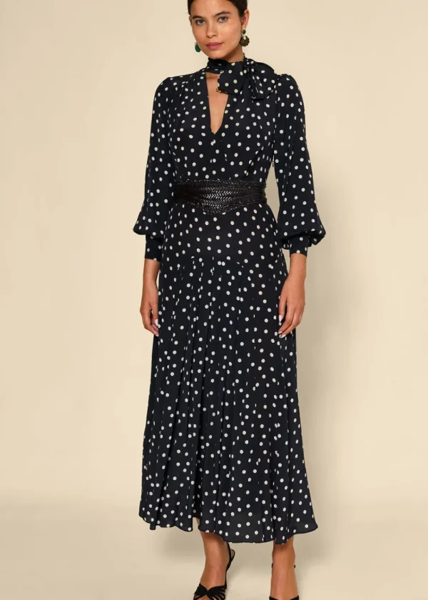 Rixo Marigold Dress - Bohemia Spot Deep Navy | Dresses