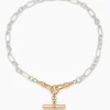 Tilly Sveaas Medium Gold T-bar on Silver and Gold Clipt Watch Chain Necklace | Necklaces