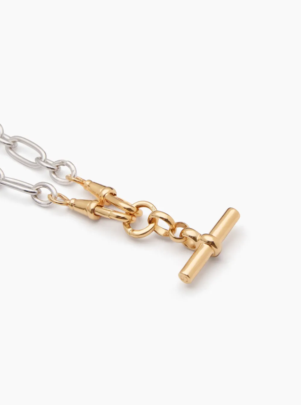 medium_gold_tbar_on_silve_3.webp Tilly Sveaas Medium Gold T-bar on Silver and Gold Clipt Watch Chain Necklace | Necklaces