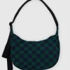 BAGGU Medium Nylon Crescent Bag - Navy Green Check | Bags