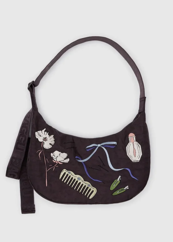 BAGGU Medium Nylon Crescent Bag - Embroidered Get Ready With Me | Bags
