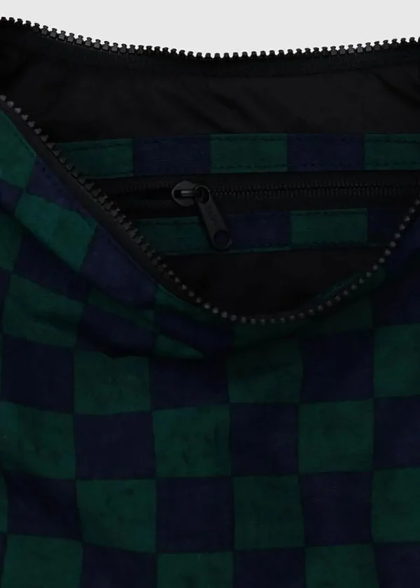 BAGGU Medium Nylon Crescent Bag - Navy Green Check | Bags