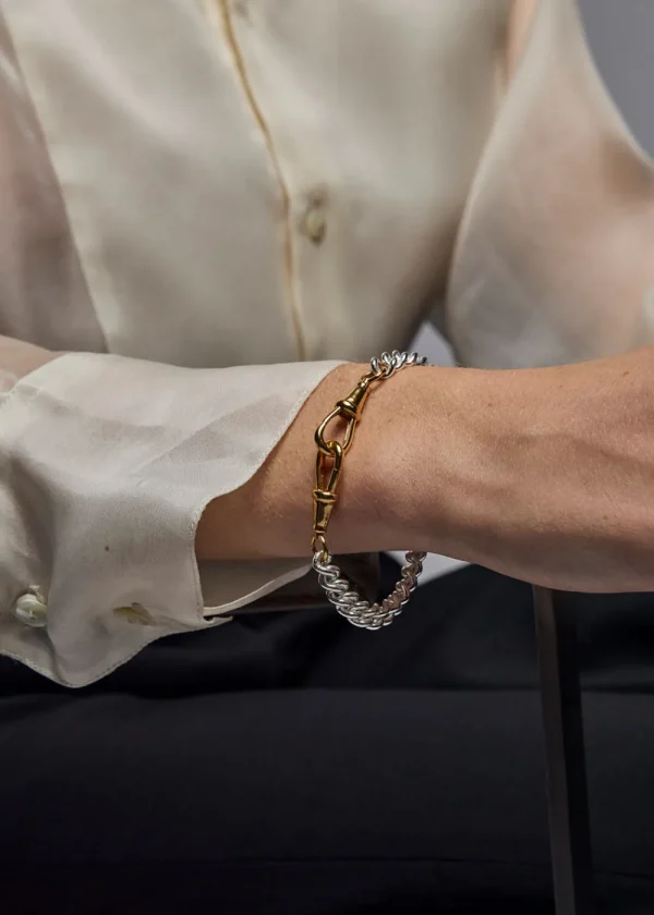 Tilly Sveaas Medium Silver and Gold Curb Clipt Bracelet | Bracelets