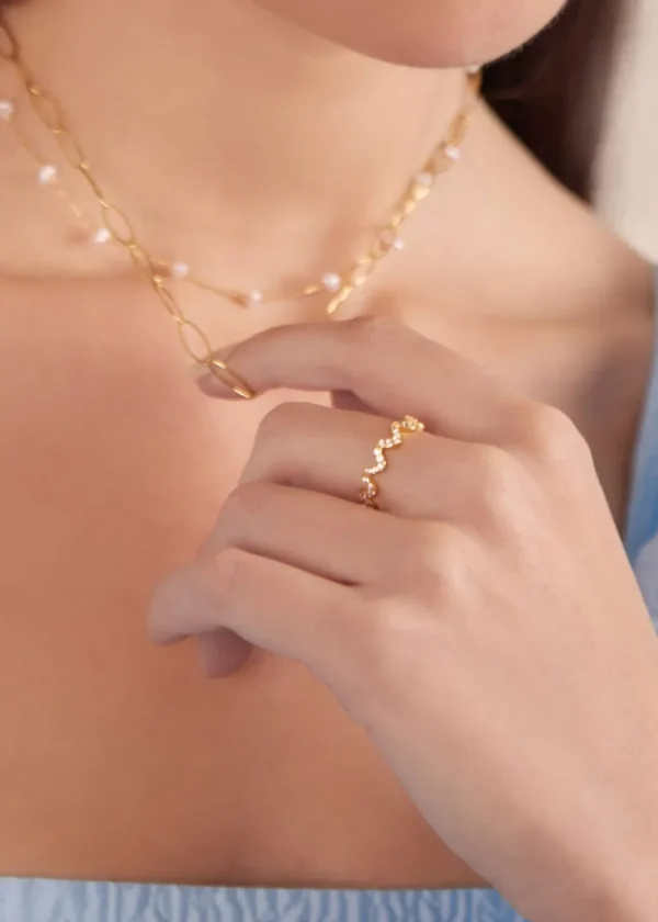 Orelia Pave Wave Ring - Gold | Rings
