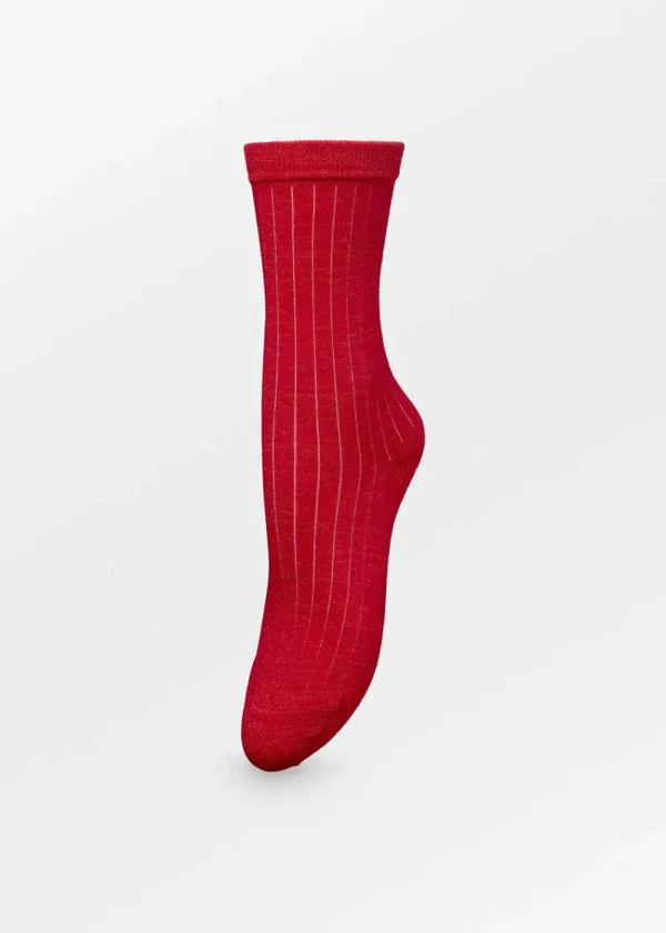 BeckSöndergaard Rib Glitter Socks - Savvy Red | Socks