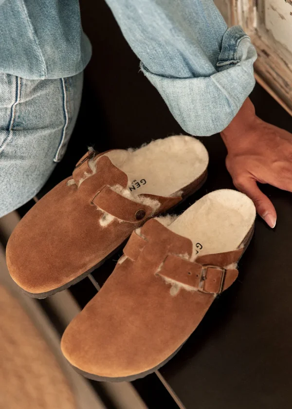 Genuins Riva Velour Wool Clog - Almond | Shoes