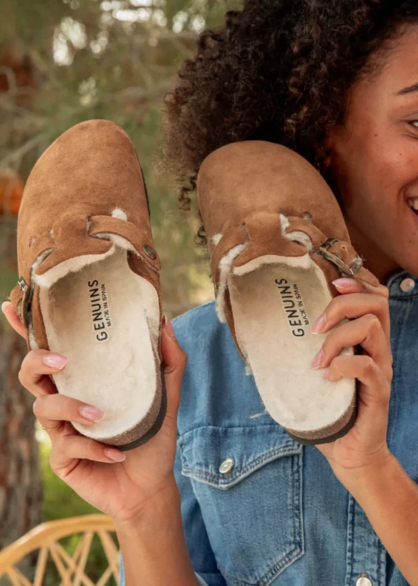 Genuins Riva Velour Wool Clog - Almond | Shoes