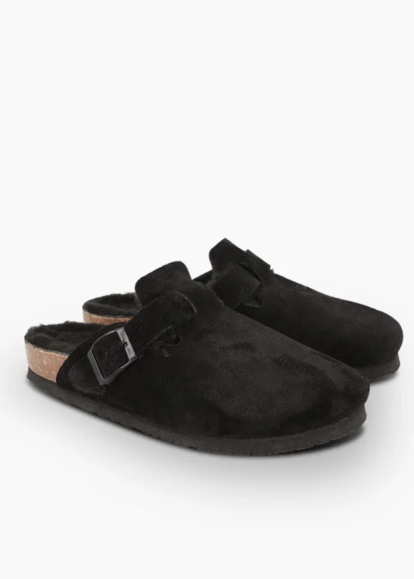 Genuins Riva Velour Wool Clog - Black | Shoes