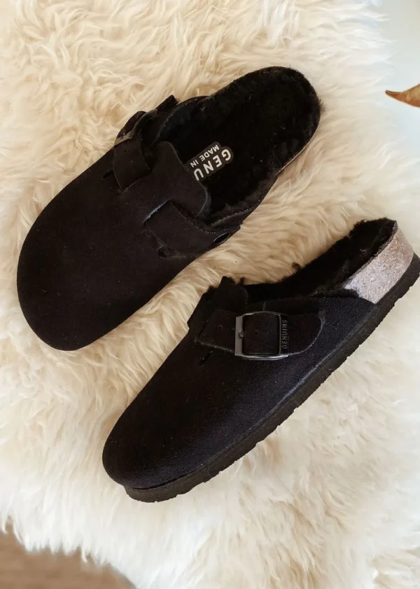 Genuins Riva Velour Wool Clog - Black | Shoes