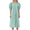 GANNI Striped Cotton Collar Long Dress - Green | Dresses