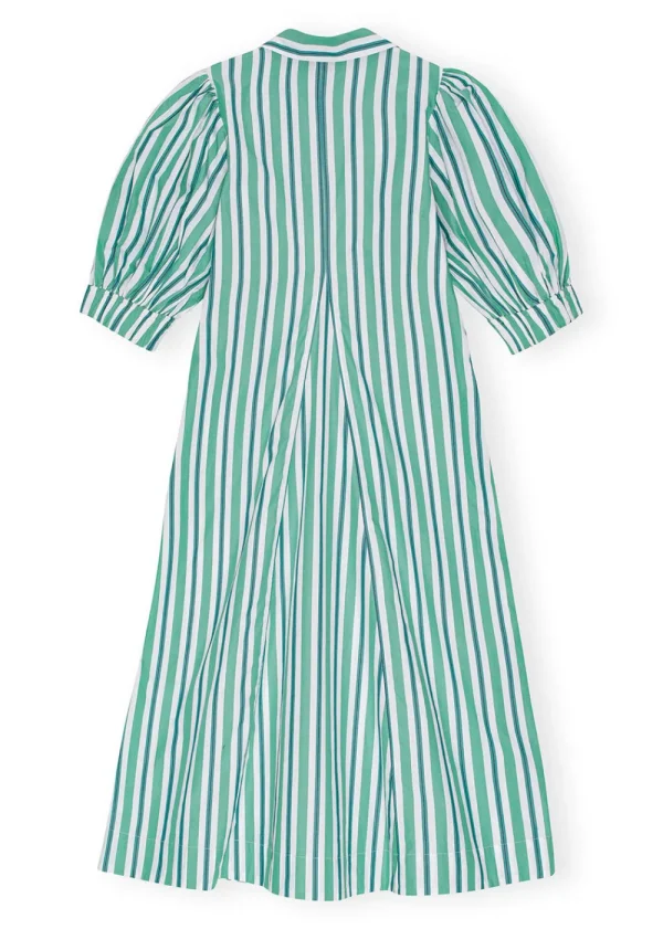 GANNI Striped Cotton Collar Long Dress - Green | Dresses