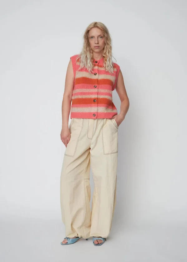 Stella Nova Striped Mohair Cardigan Vest - Sunshine Orange | Knitwear