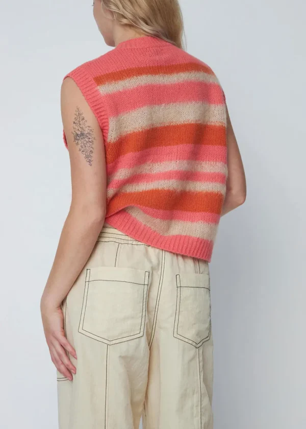 Stella Nova Striped Mohair Cardigan Vest - Sunshine Orange | Knitwear