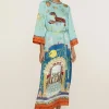 Alémais Surrealist Summer Midi Silk Dress | Dresses